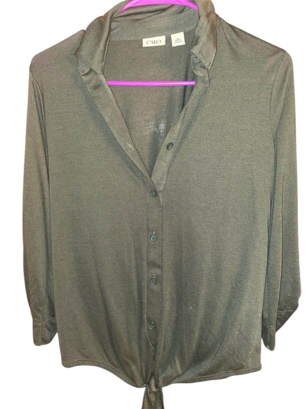 Cato olive green tie-front button-down shirt featuring a collared neckline SZ XL